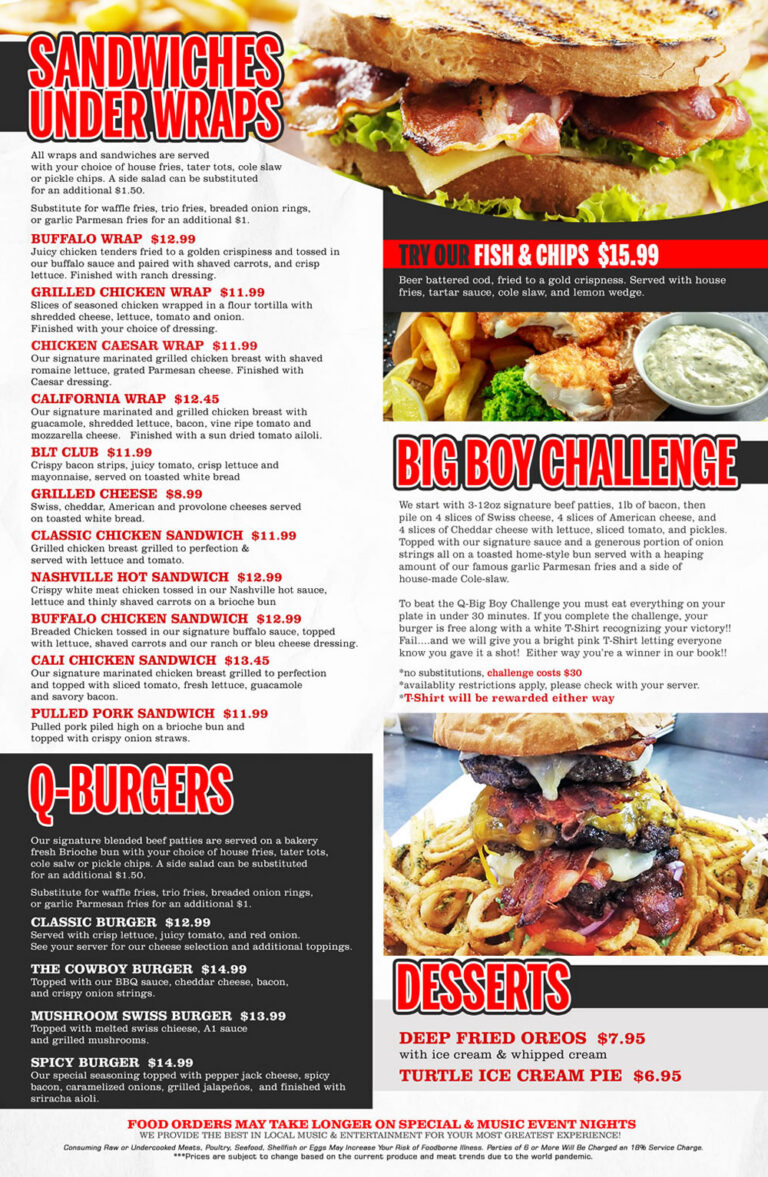 Menu Q Pub and Grill Downers Grove