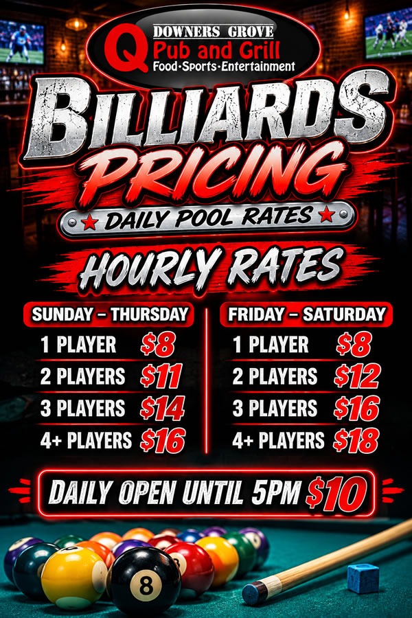 Q Pub & Grill Downers Grove Billiards Pricing